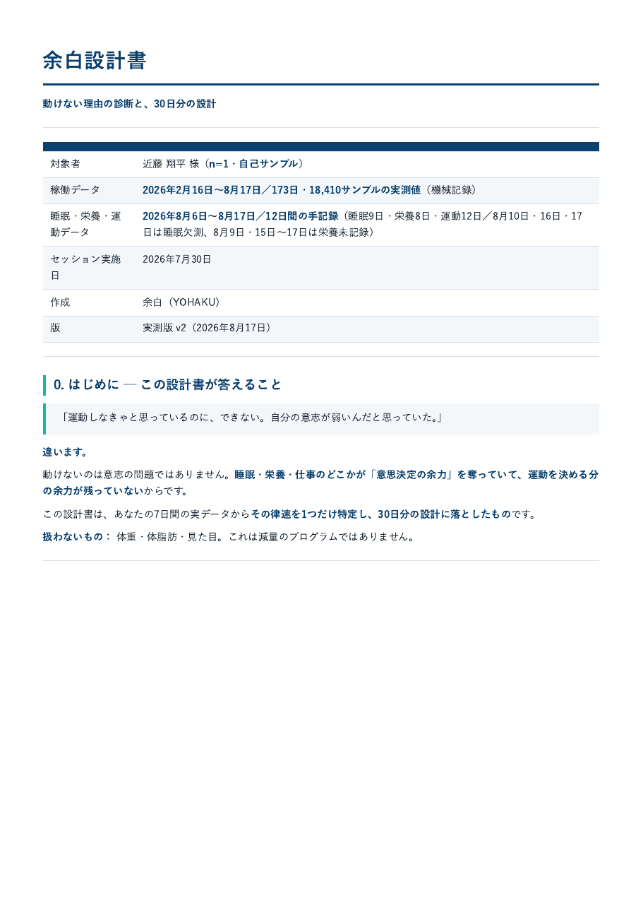 余白設計書の表紙（見本）